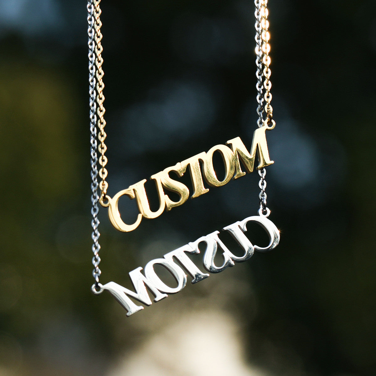 24k Gold Silver Over Solid Stainless Steel Custom Name Plate Designer Pendant