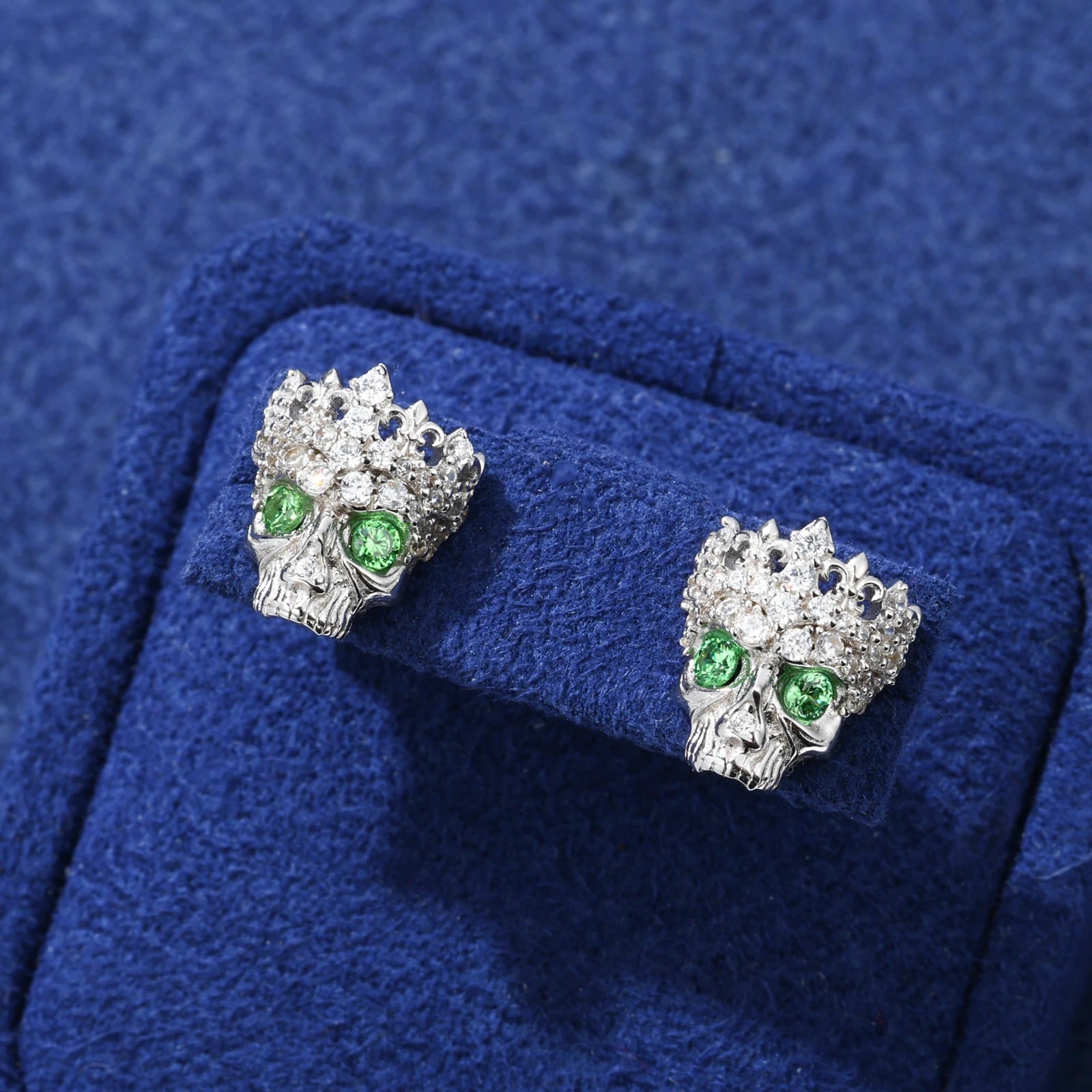 The Undead | Fleur De Lis Crown Skull Head Hip Hop Moissanite Diamond 925 Earrings