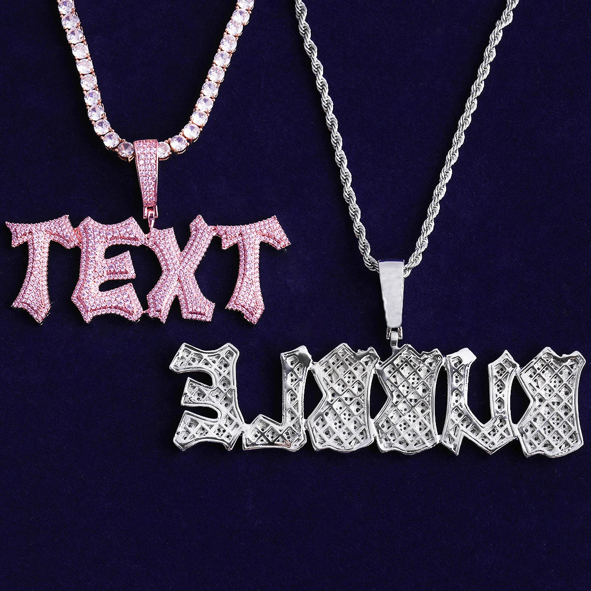 Perfect Font | Iced Blinged Out Prong Set VVS Diamond CZ Hip Hop Custom Name Pendant