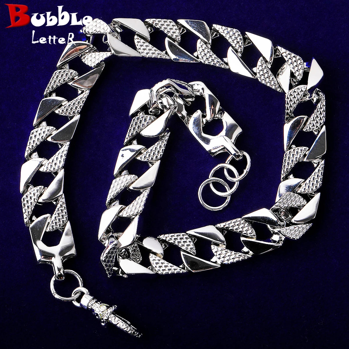 Patterned Cuban | 15mm Belcher Clasp Square Cut Designer Cuban Link Chain Necklace