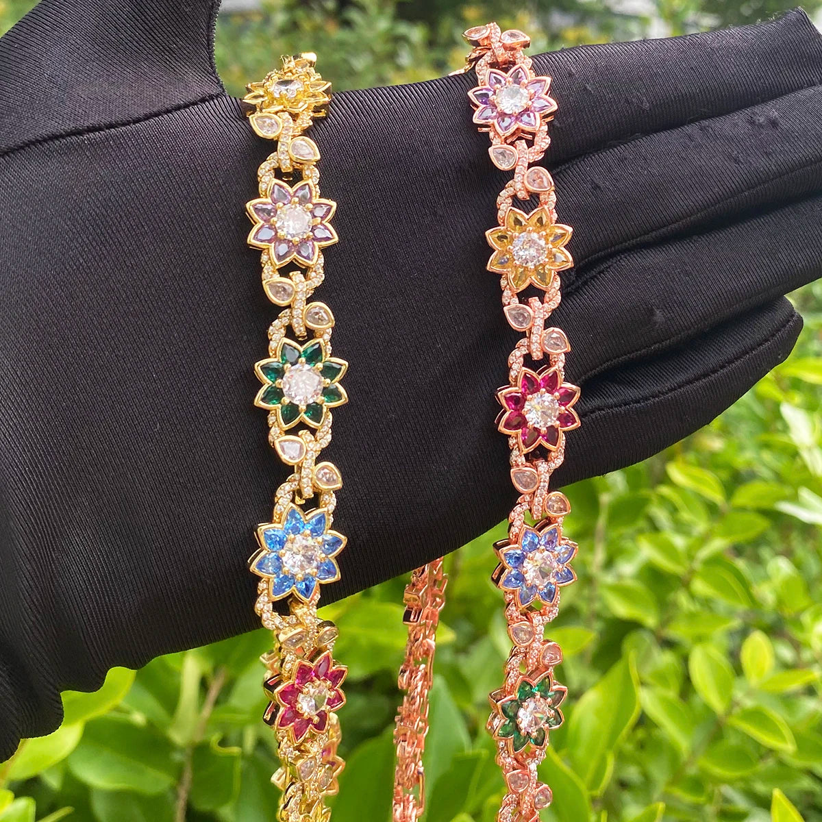 Flower Burst | VVS Diamond CZ 5AA+ Colorful Iced Blinged Out Flower Link Necklace