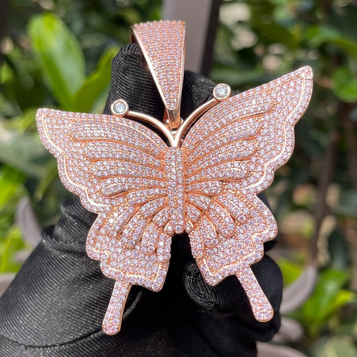 Ladies 24k Rose Silver Street Wear Casual Butterfly Bling Pendant Necklaces