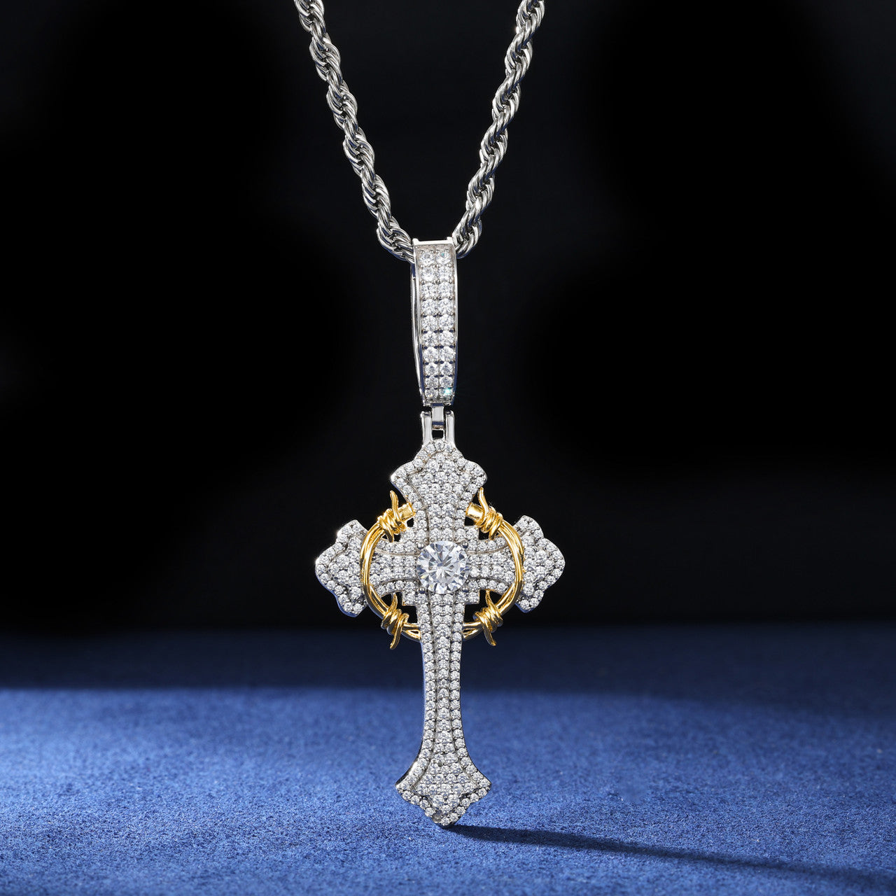 Thorns | Moissanite Diamond 925 Sterling Silver Hip Hop Cross Pendant Necklace