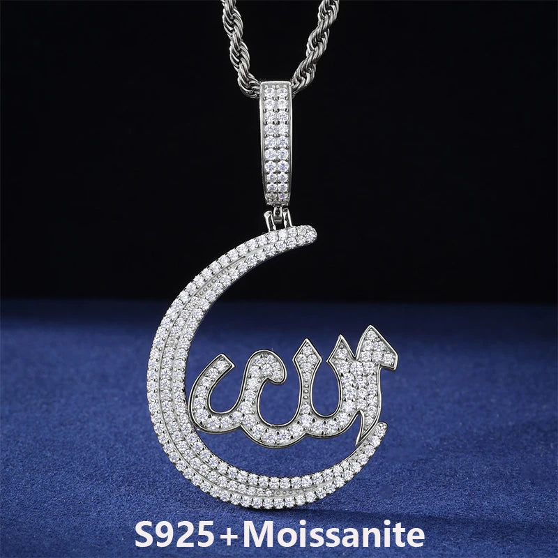 The Moon God | Moissanite Diamond 925 Sterling Silver Allah Hip Hop Pendant