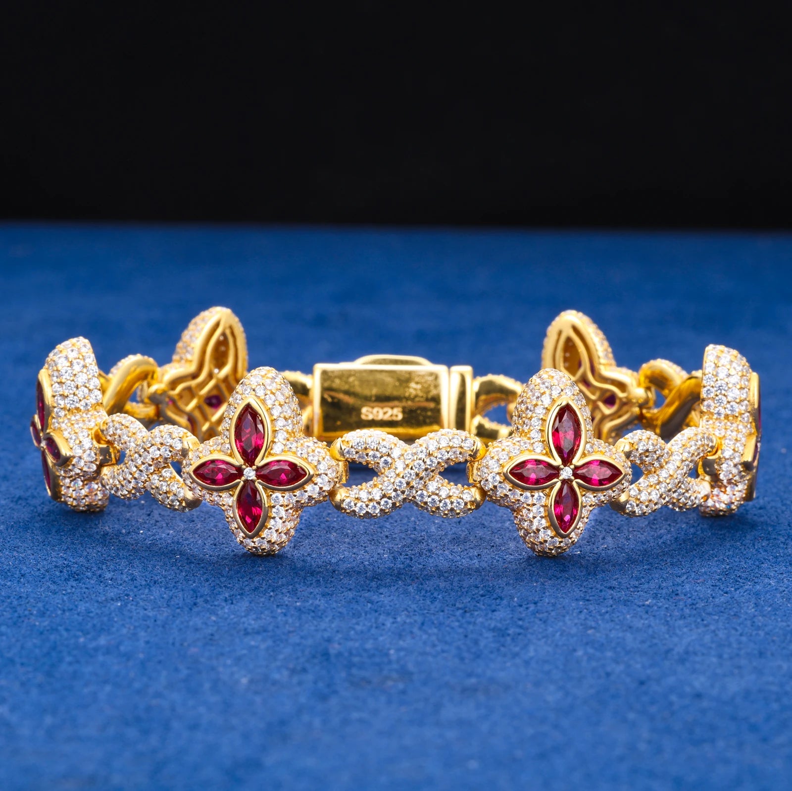 Clover Star | 925 Sterling Silver Moissanite Diamond Iced Clover Star Infinity Bracelet