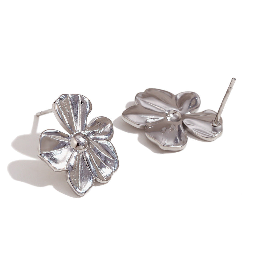 18k Gold No Tarnish Stainless Steel Five Petal Flower Large and Small Earrings