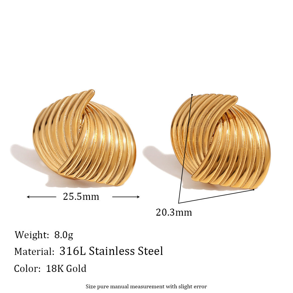 18k Gold Wrap Classic Circular Wave V-shaped Multi Layer Stainless Steel Earrings