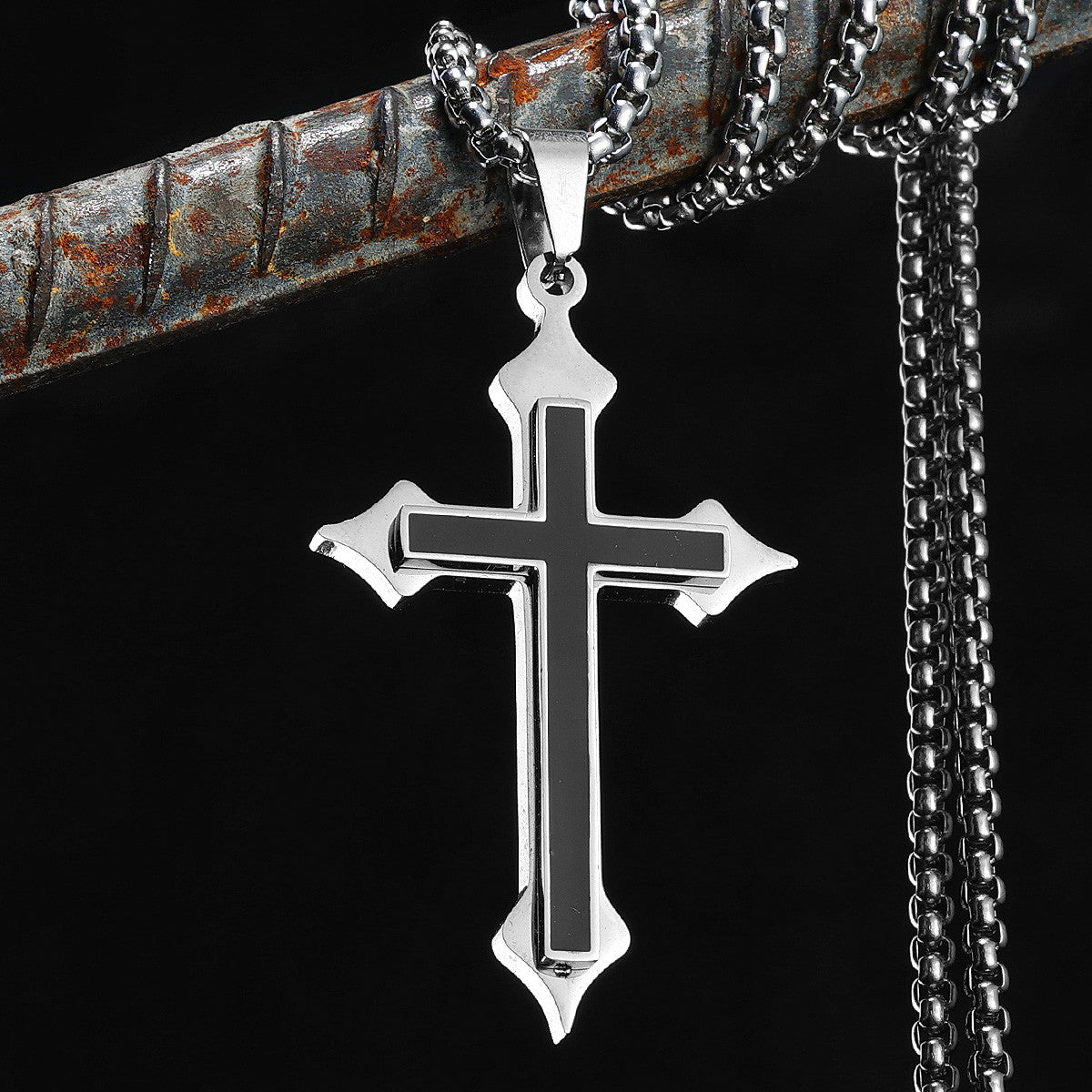 Double Layer Cross | 316L Men's No Fade Stainless Steel Simple Spiritual Cross Pendant