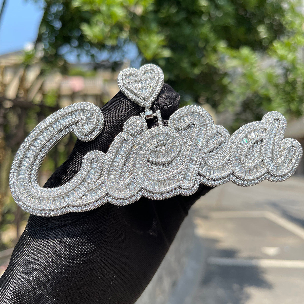 Unquestioned Love | VVS Diamond CZ Baguette Iced Nameplate Blinged Out Pendant