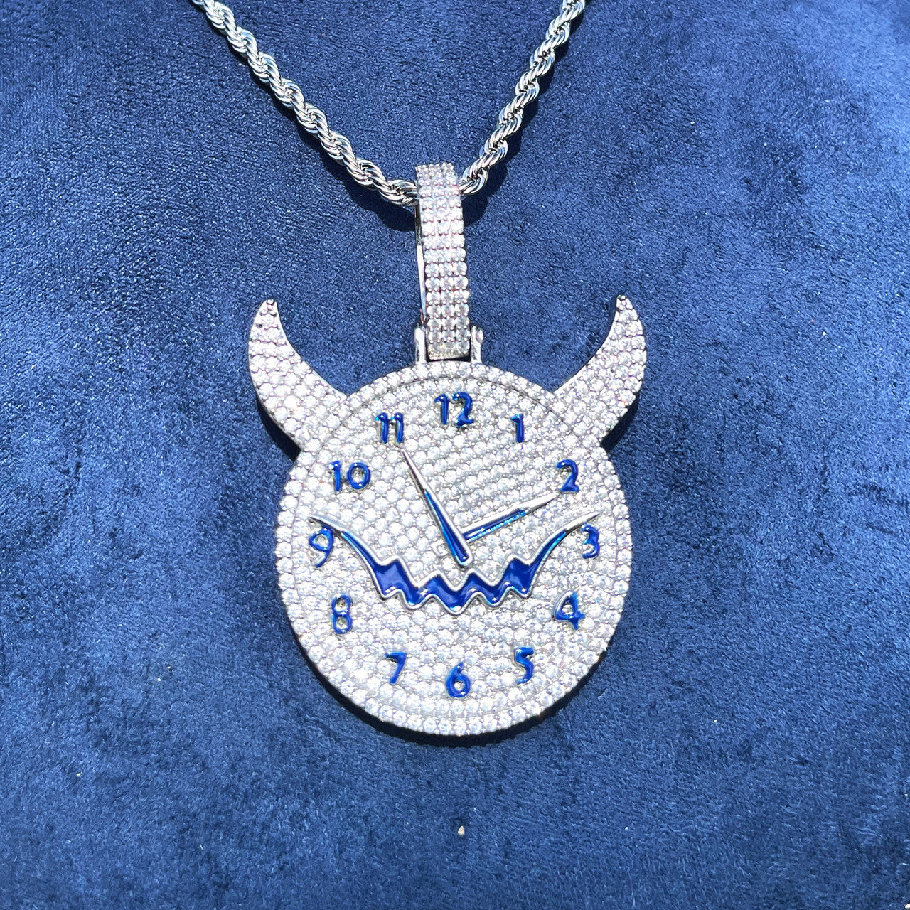 Illusion Of Time | Prong Set VVS Diamond Stone Iced Evil Clock Pendant