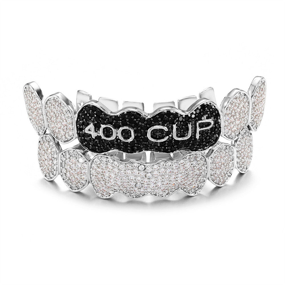 Flooded Ice VVS Diamond CZ Hip Hop Two Tone Stone Iced Blinged Out Mouth Teeth Grillz