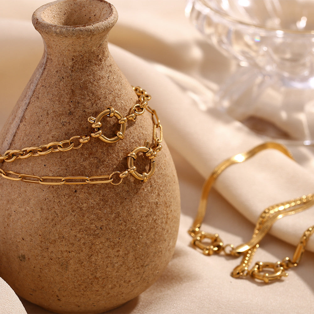 Solid Stainless Steel 18k Gold No Fade Slingshot Buckle Paper Clip Chain Bracelet