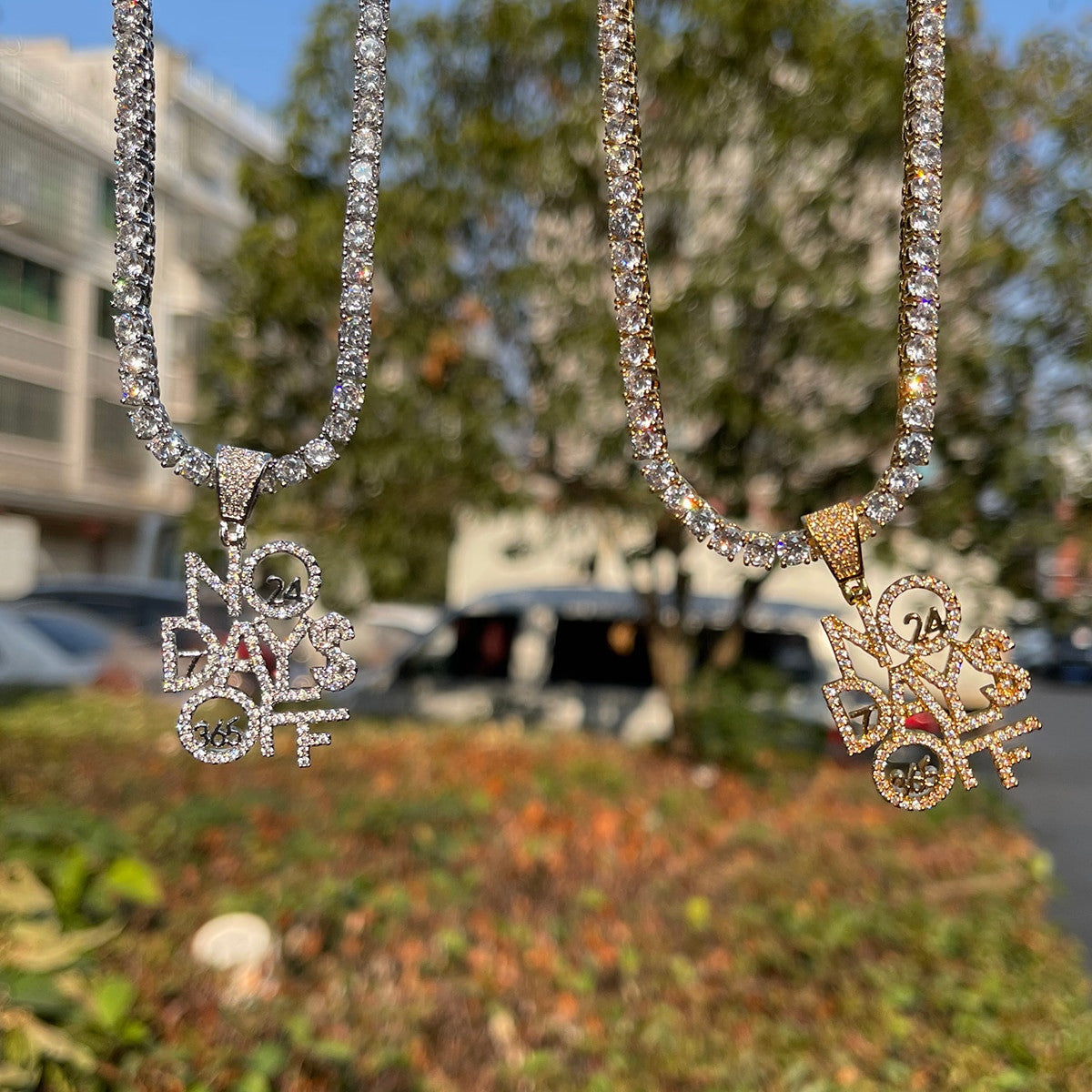 No Days Off | Prong Set Cluster Stones Hip Hop Pendant Chain Necklace