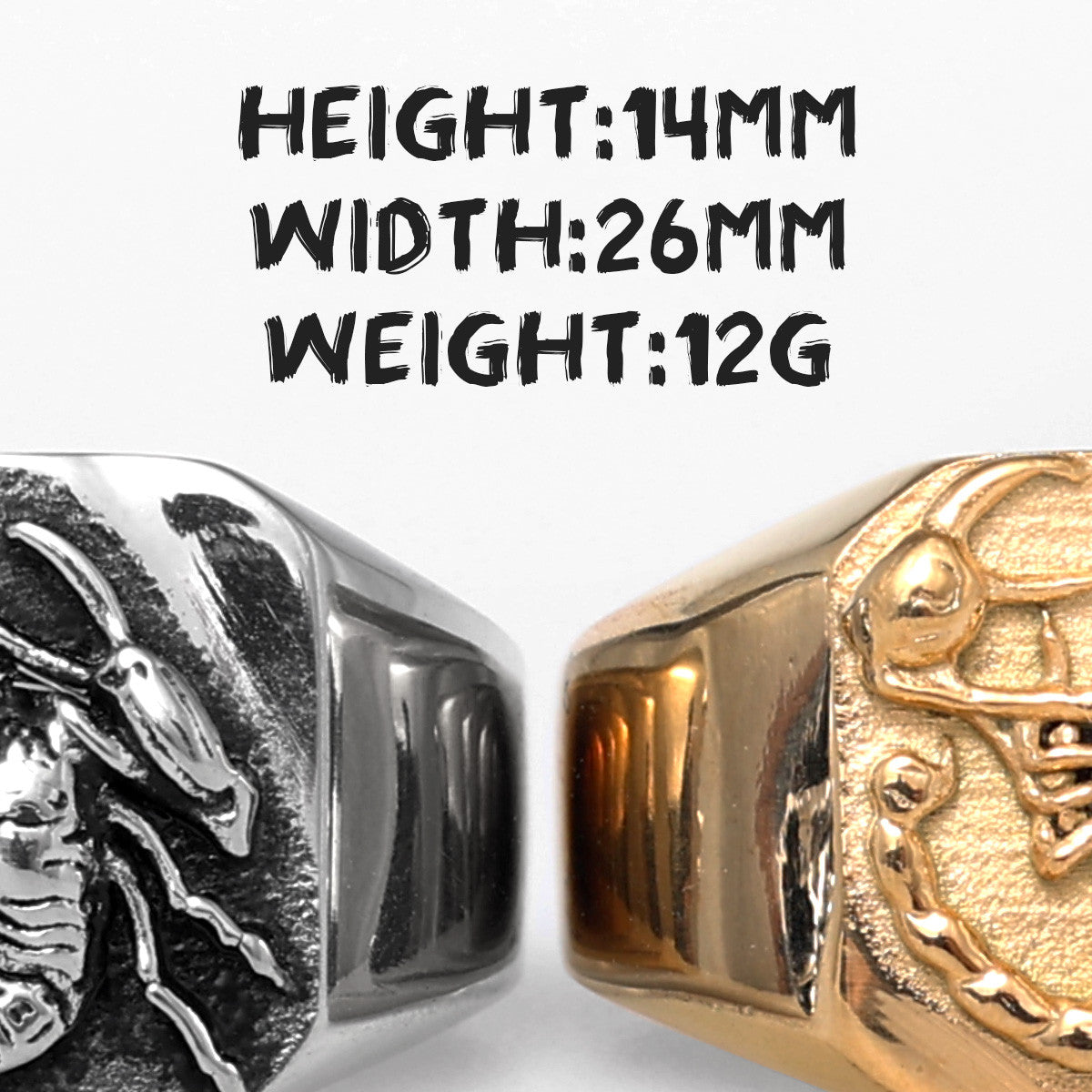 Scorpion | 14k Gold Over 316L No Fade Stainless Steel Street Wear Hip Hop Rings