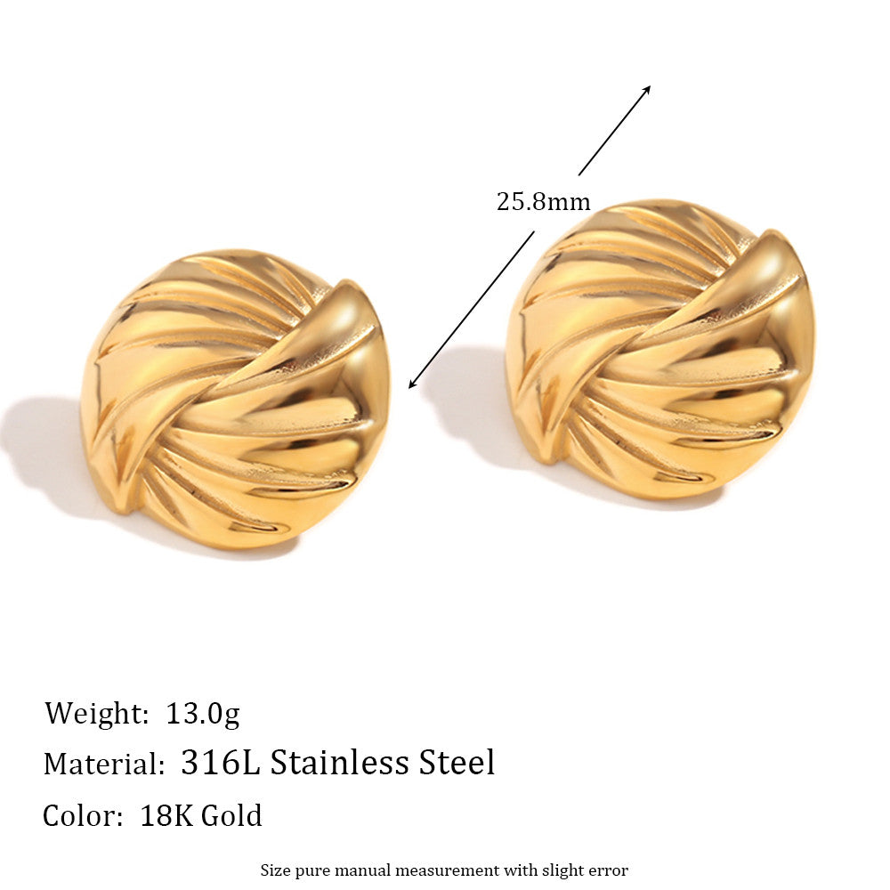 18k Gold Braided Circle Sea Shell Tarnish Free Stainless Steel Waterproof Earrings