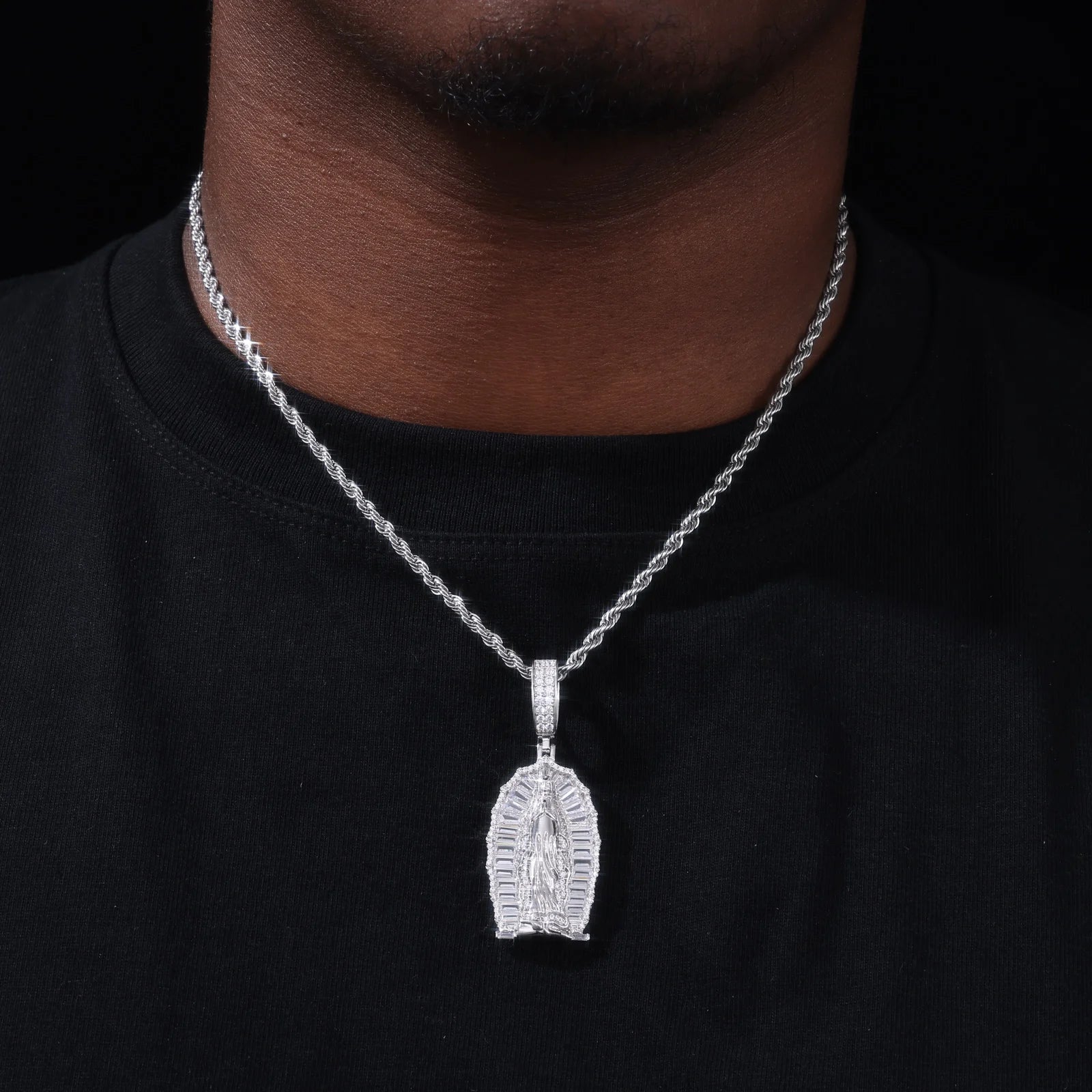 Mother Of Faith | Iced Blinged Out Moissanite Baguette Diamond 925 Virgin Mary Pendant