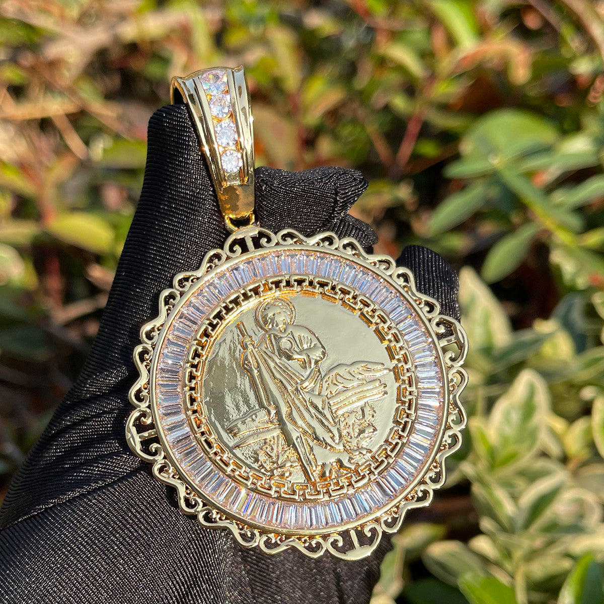 Jesus The Shepard Sacred Majesty Baguette 24k Gold Pendant