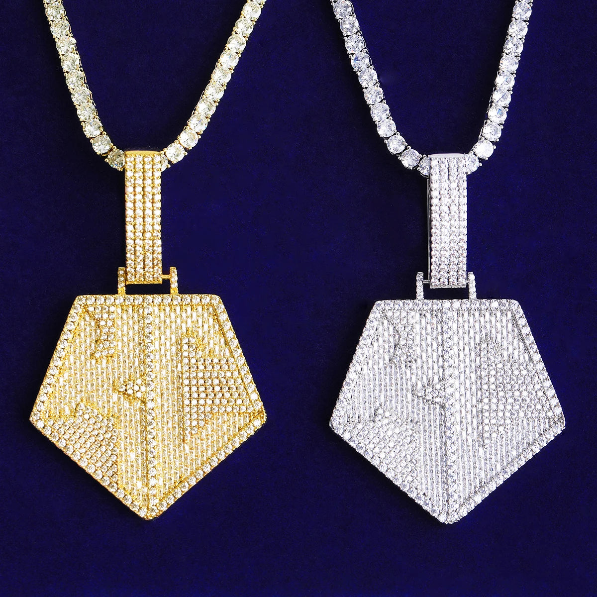 Pentagon | Iced Blinged Out Initial KC Hip Hop Pendant Chain Necklace