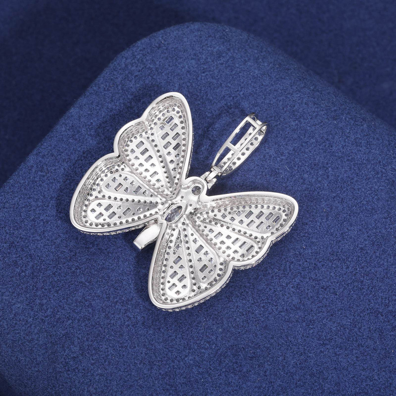 Iced Blinged Out Moissanite Diamond Sterling Silver Butterfly Hip Hop Pendant Necklaces