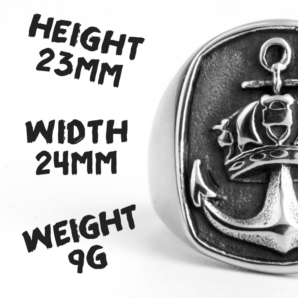 Antique Anchor | Solid Stainless Steel Crown Men's Nautical Anchor Rings