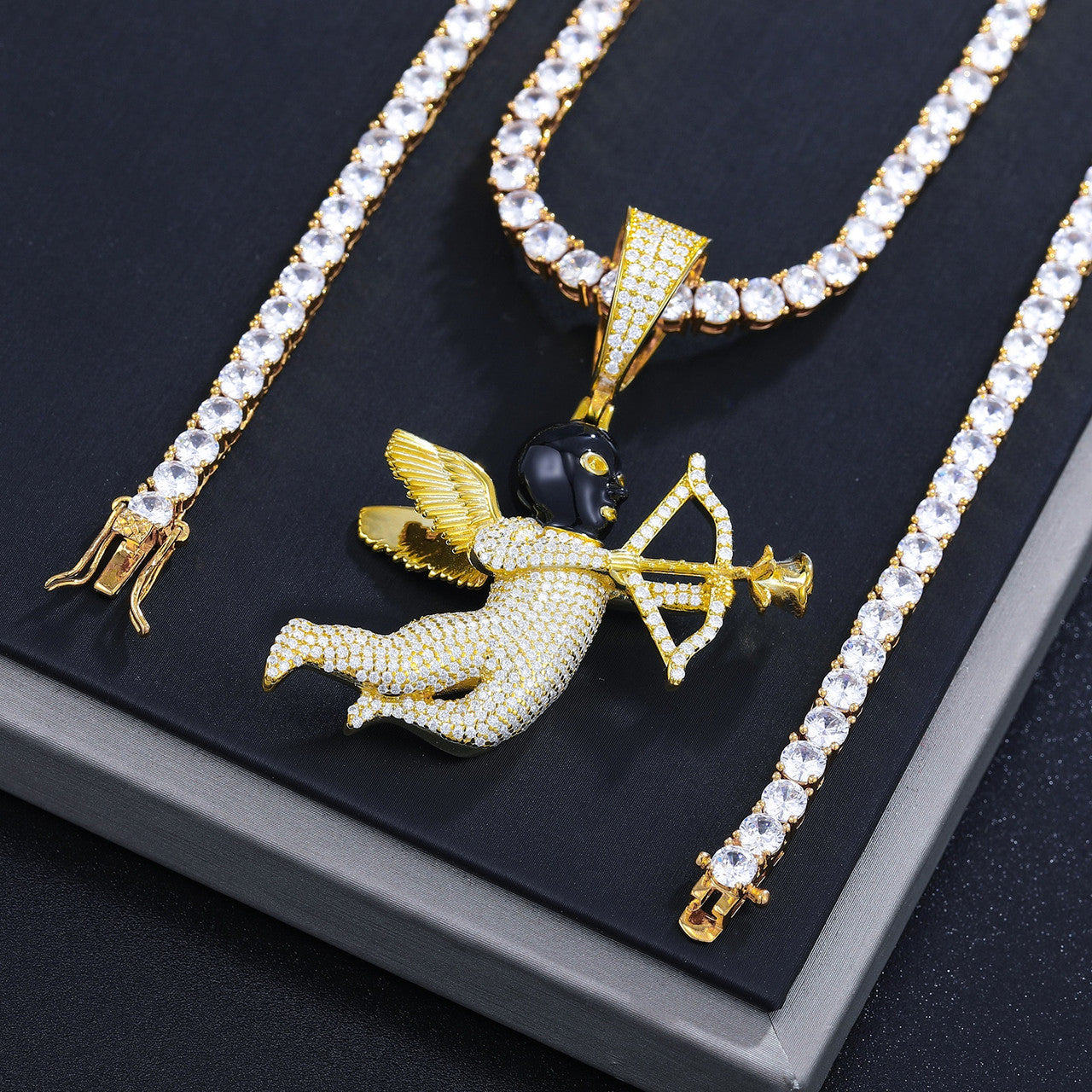 Solid 925 Silver Masked Love Cupid Genuine VVS Diamond Hip Hop Pendant Chain Necklace