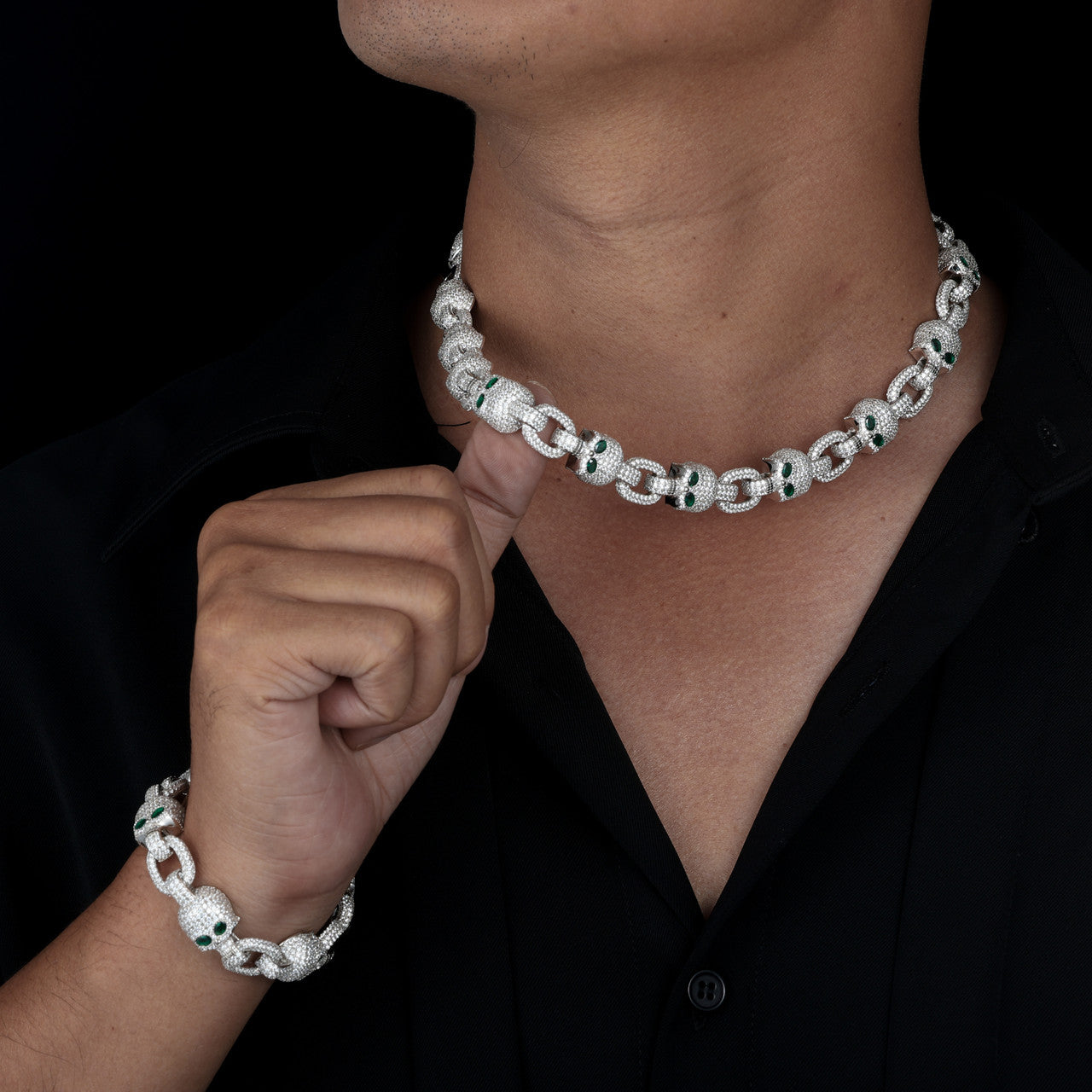 Chilled Skull | Solid Sterling Silver Moissanite Diamond Iced Designer Hip Hop Link Bracelet