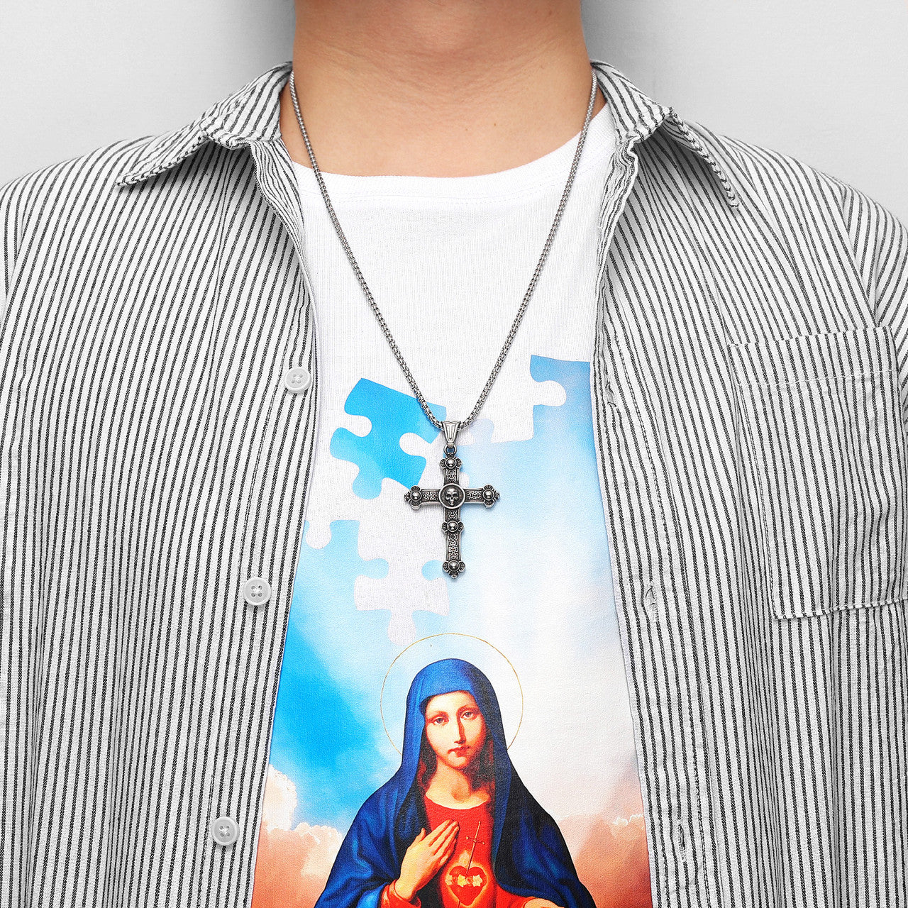 Skull Cross | 316L No Fade Stainless Steel Secret Society Cross Hip Hop Pendant