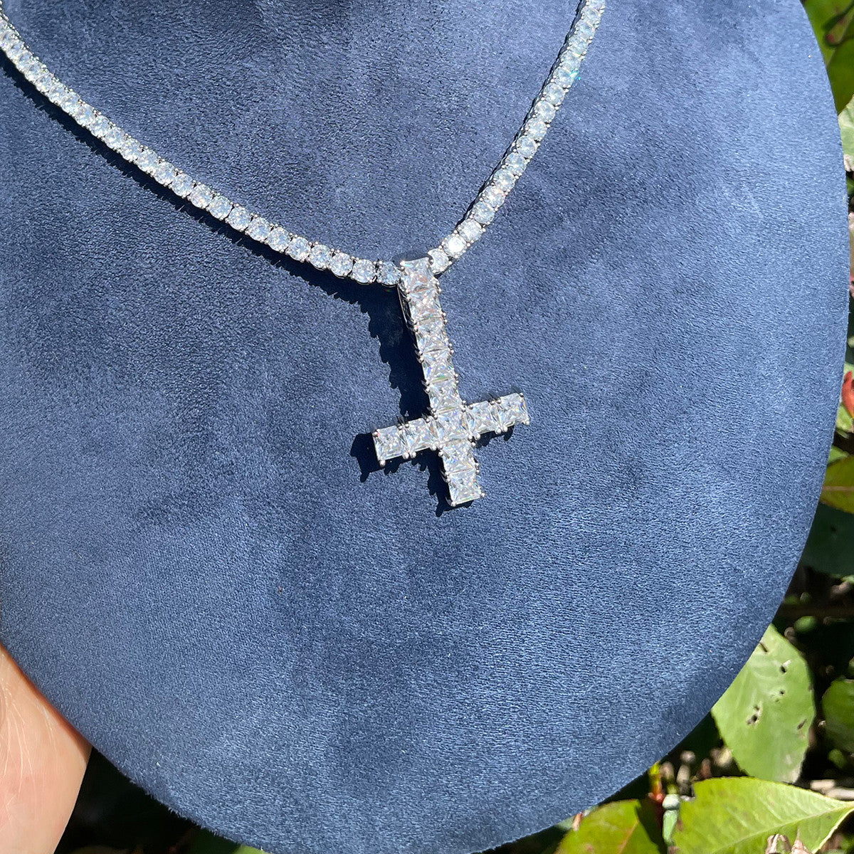 Up Is Down | Inverted Princess Cut Prong Set Peter Cross Hip Hop Cross Pendant