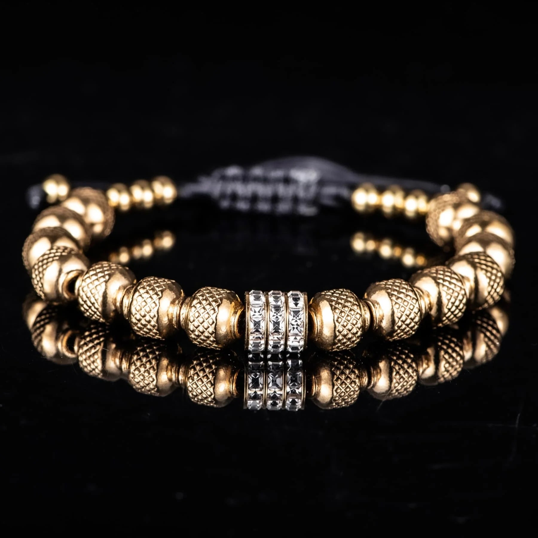 Men's Iced Blinged Out Luxury 8MM Stainless Steel Round Bead Adjustable Bracelet