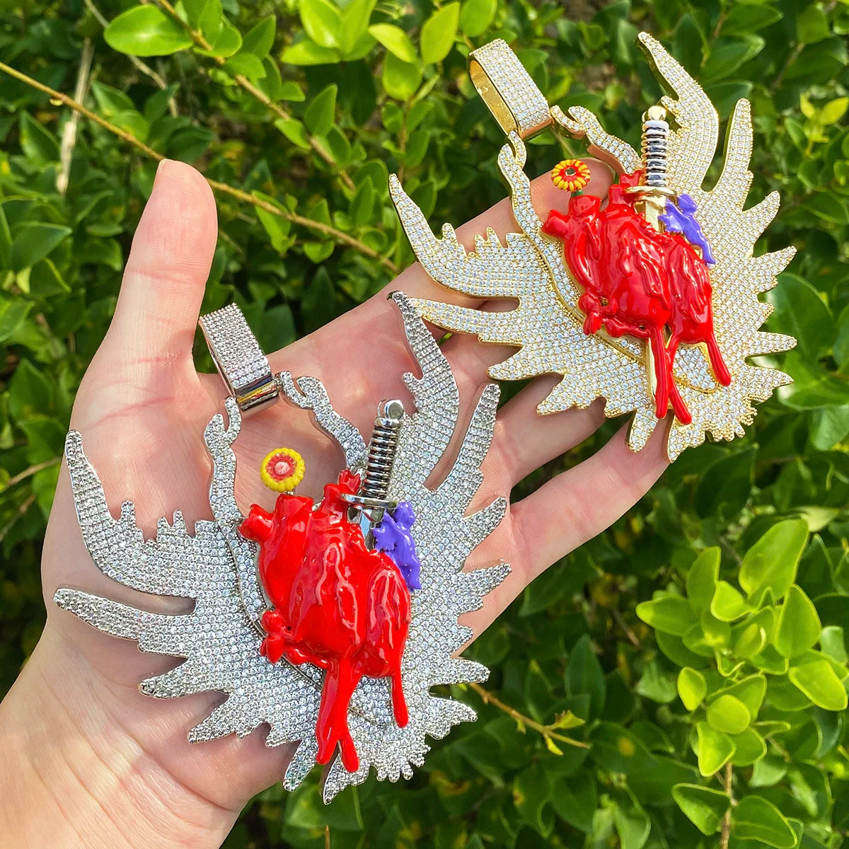 Blood Heart | Sword Through Bleeding Heart VVS Diamond CZ Hip Hop Pendant