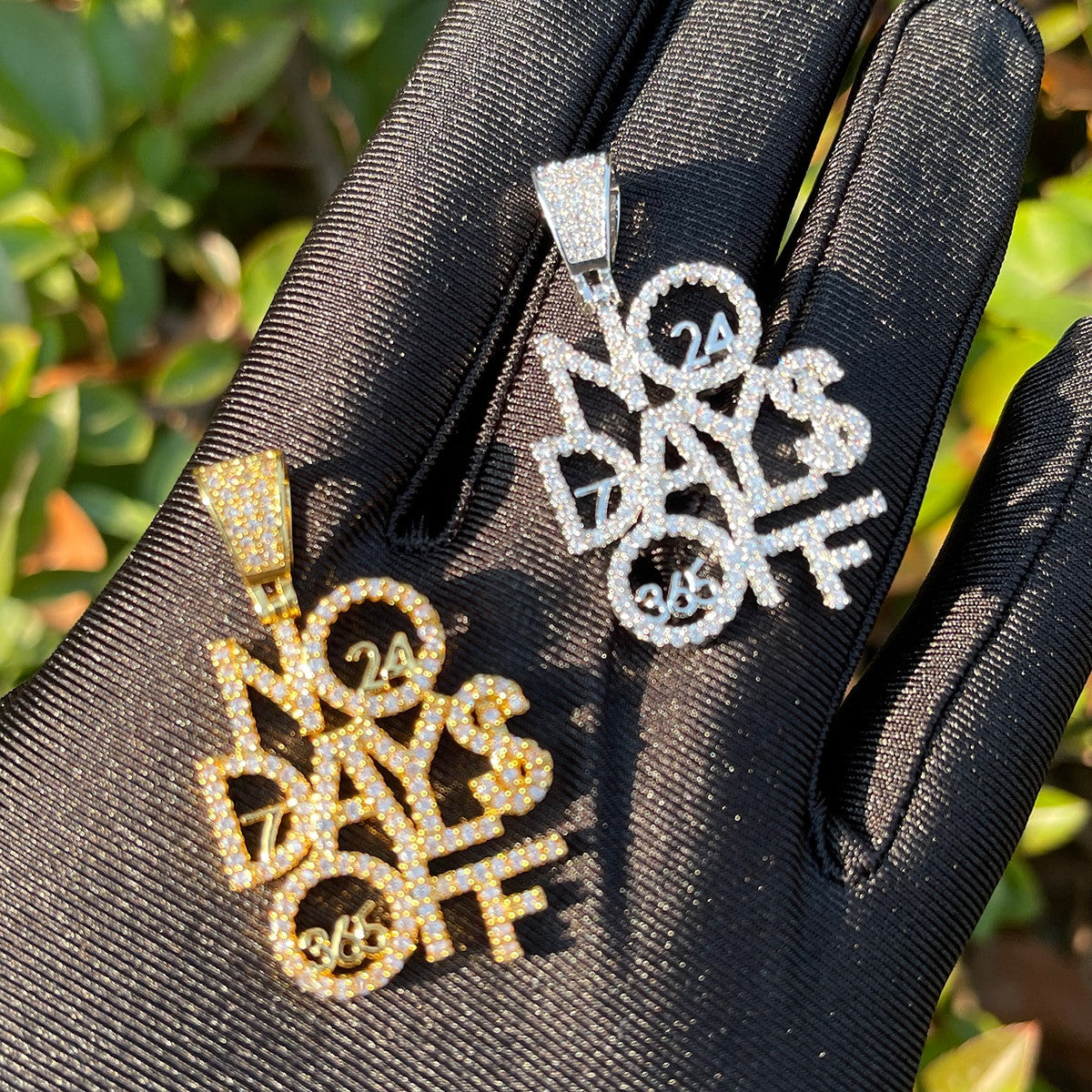 Mens Flooded Ice Prong Set Cluster Stones No Days Off Hip Hop Pendant Chain Necklace