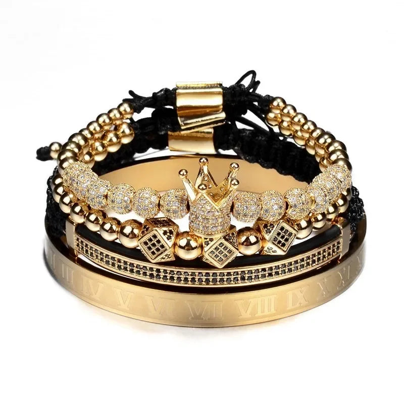 The Boss Life | VVS Diamond CZ Crown King 4 Piece Iced Blinged Out Bracelet Sets