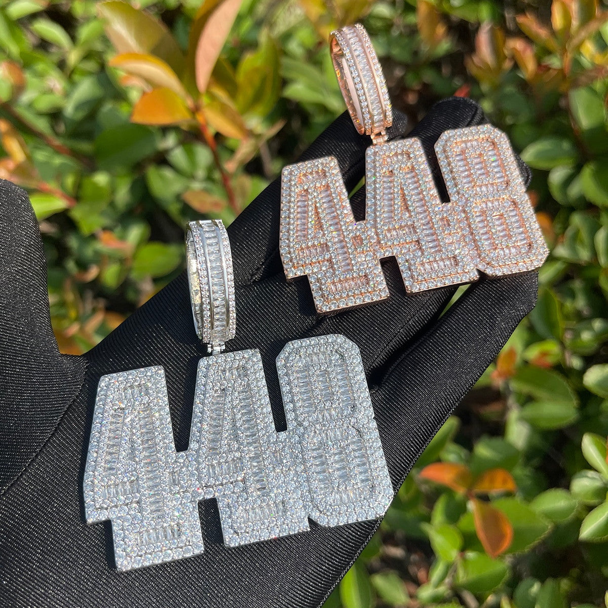 Mens Iced Bling Out Baguette 448 Number 24k Gold Plated Hip Hop Pendant