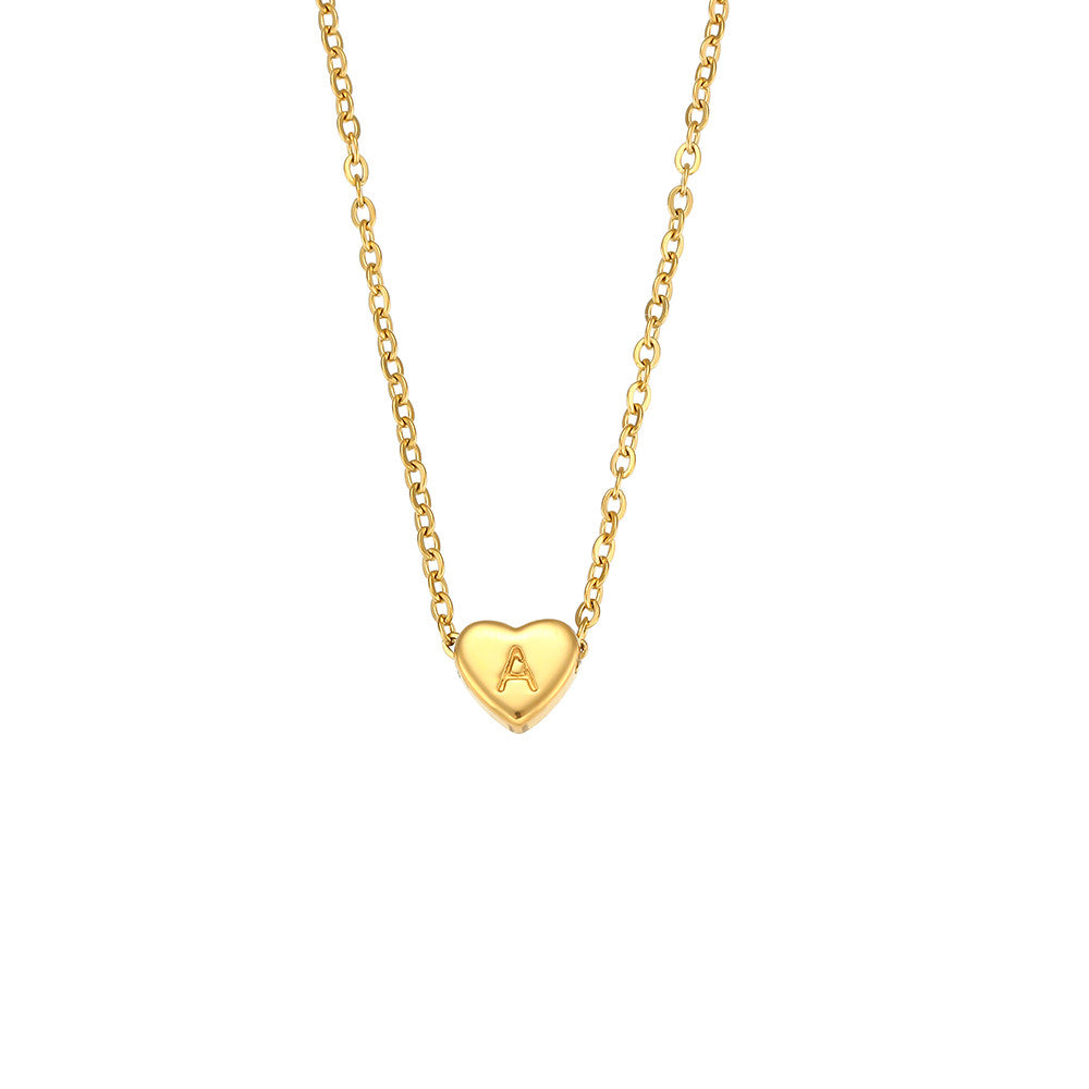 18k Gold Big Love Small Heart Initial Letter Solid Stainless Steel Chain Necklace