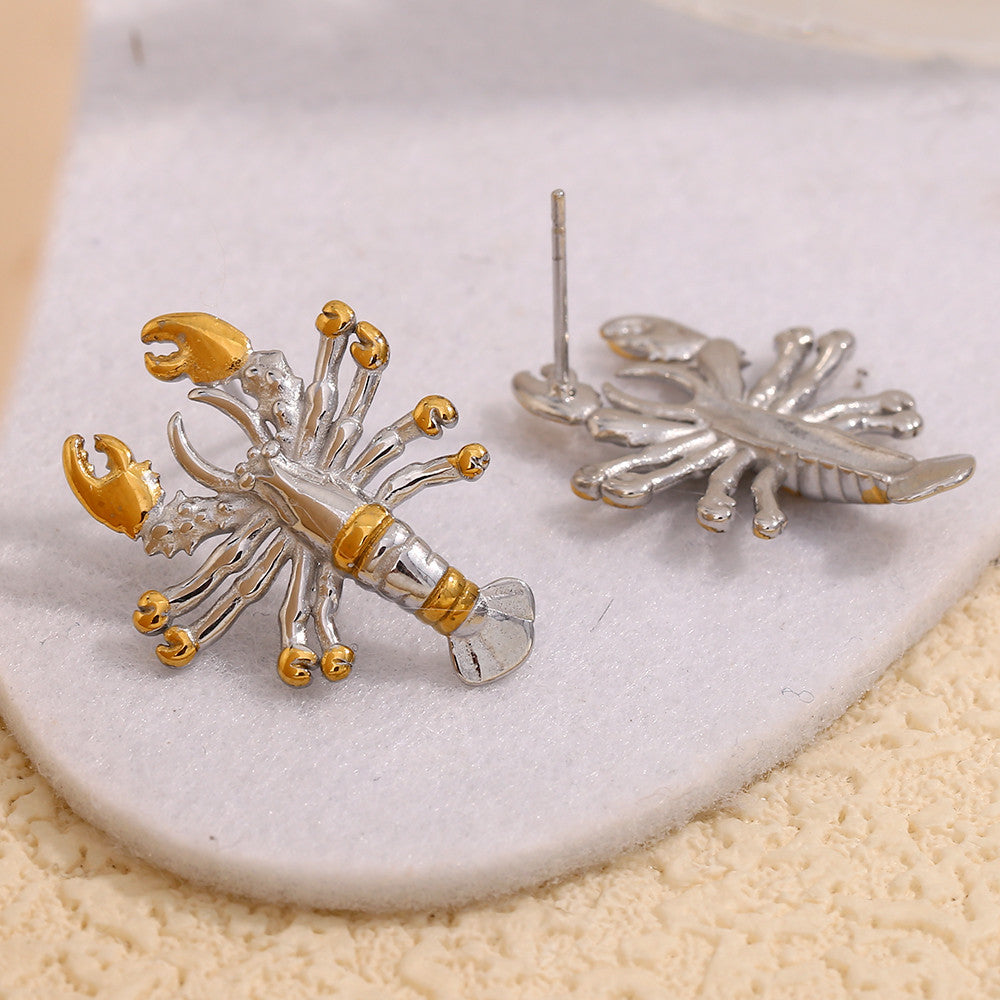 Ladies 18k Gold Waterproof Stainless Steel Lobster Shape Stud No Tarnish Earrings