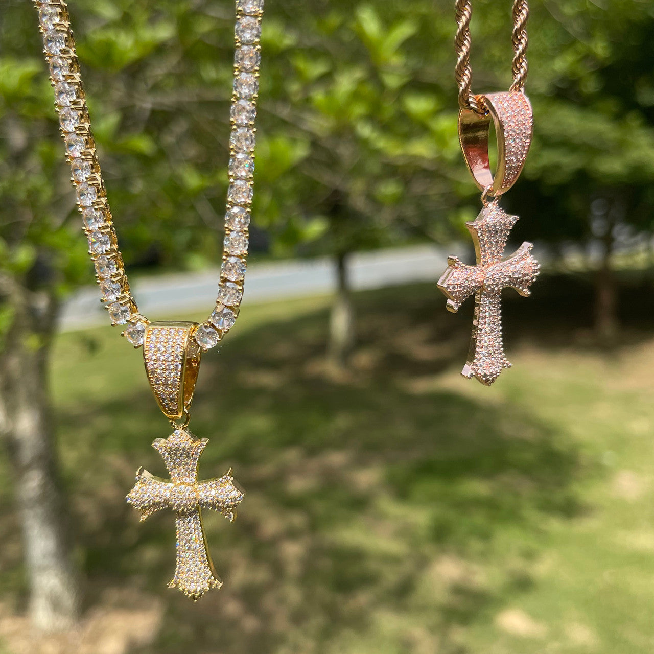 Protection Cross | Prong Set VVS Diamond Stone Iced Cross Pendant