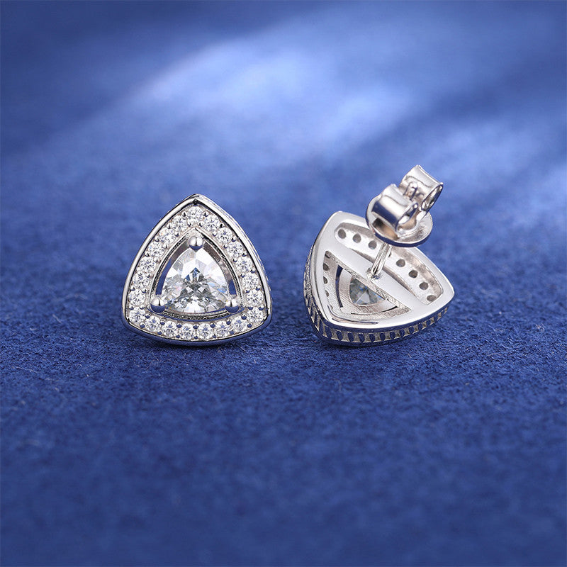 Triangle Cut Solid 925 Sterling Silver Moissanite Diamond Iced Blinged Out Stud Earrings