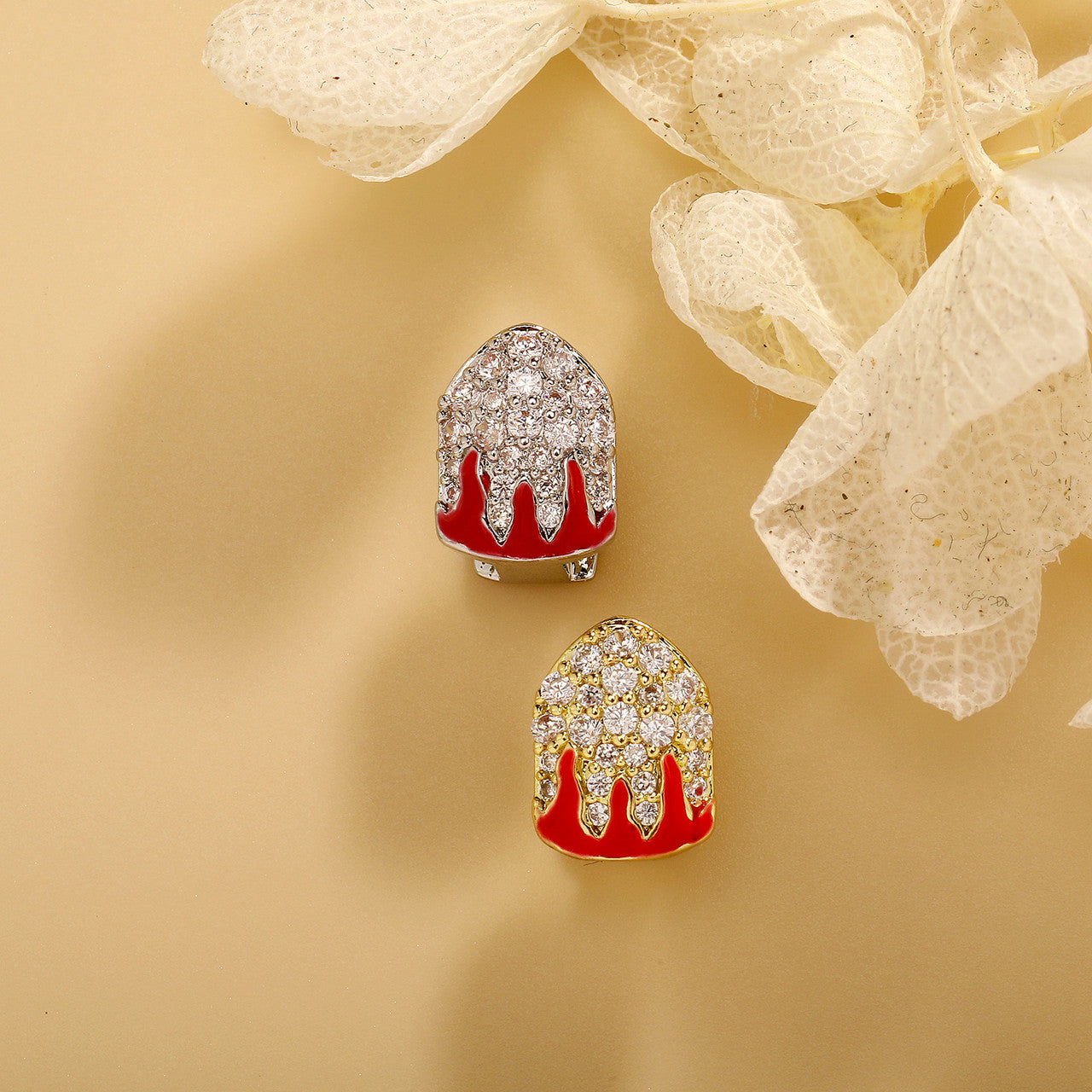 Fire Flame Grill | VVS Diamond CZ Iced Blinged Out Red Drip Teeth Tooth Grillz