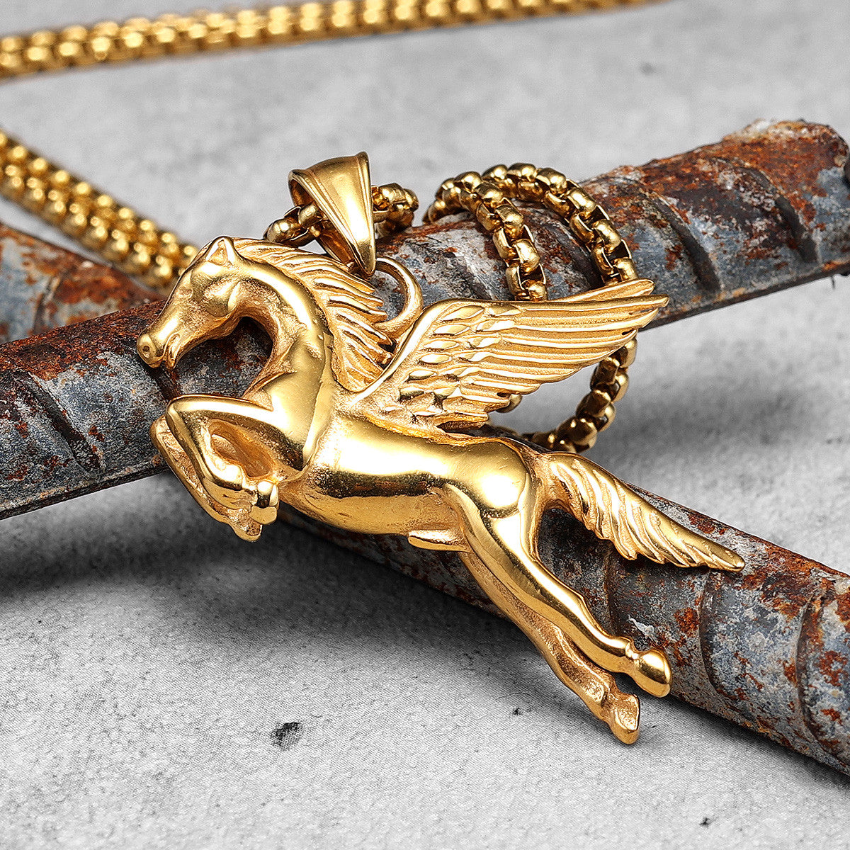 Pegasus | 14k Gold Over Solid Stainless Steel Winged Horse Chain Necklace