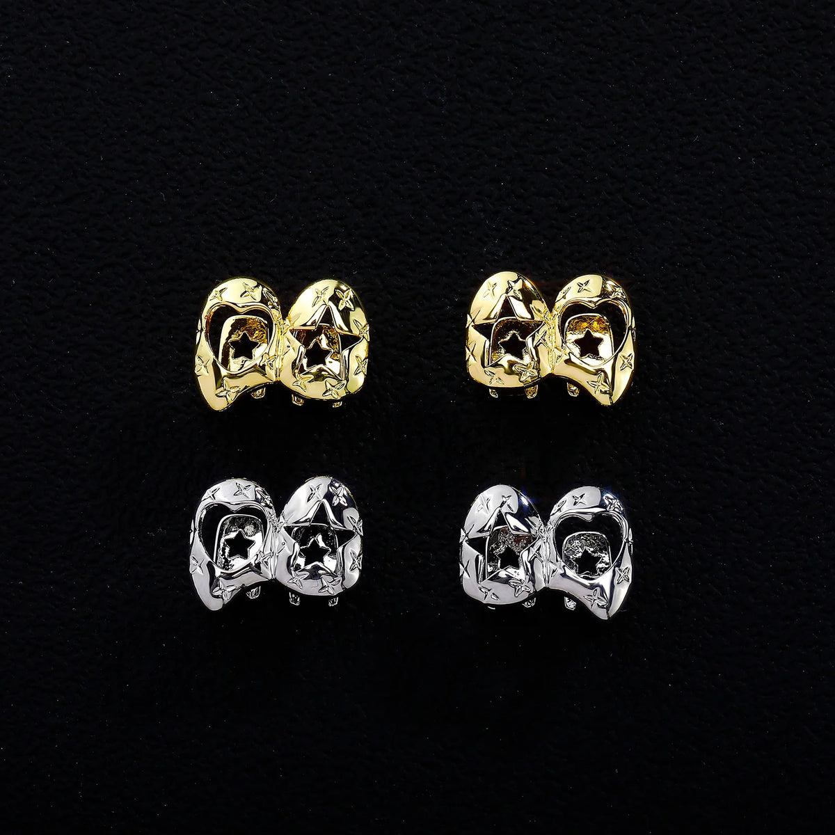 Stars Heart | 2 Piece Double Hollow Heart Star Hop Hop Teeth Tooth Caps Grillz