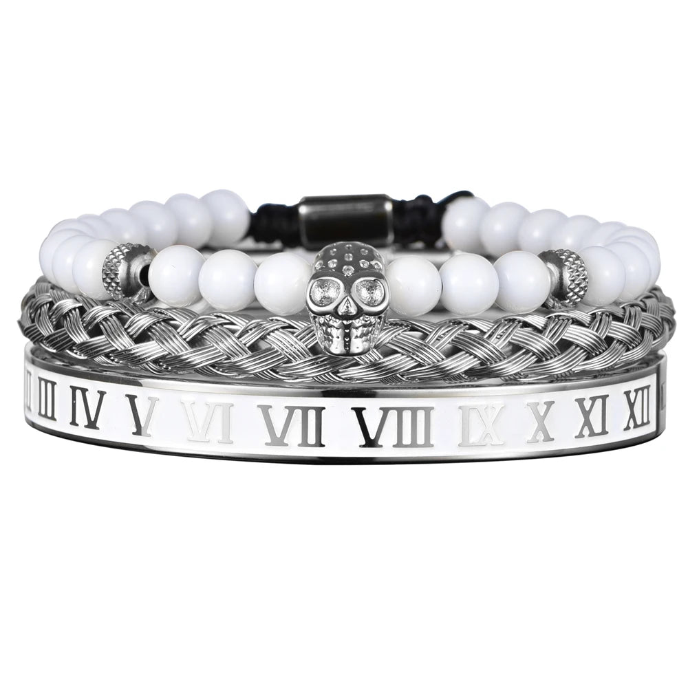 Imperial Force | Luxury Kings Crown 18k Gold Black Stainless Steel Bracelet 3 Piece Set