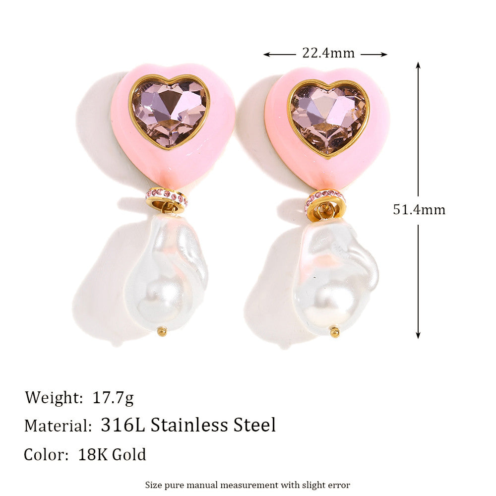 Women's 18k Gold Stainless Steel Baroque Style Imitation Pearl Colorful Drip Oil Earrings