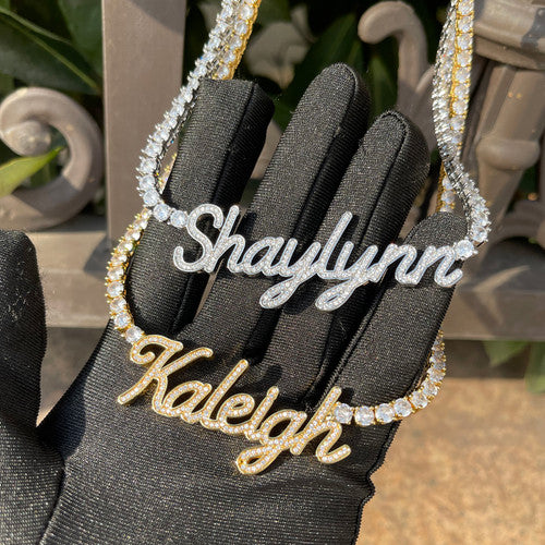 The Classy Girl | Tennis Chain Iced VVS Diamond CZ Custom Script Letter Necklace