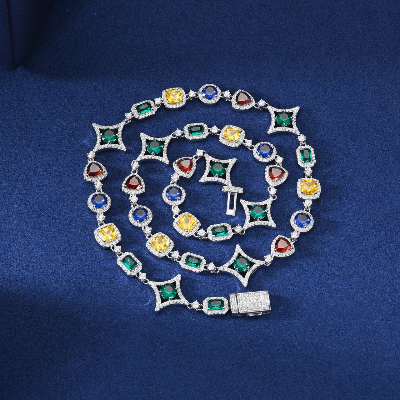 Star Trails | Solid Sterling Silver Moissanite Diamond Colorful Gemstone Hip Hop Chain