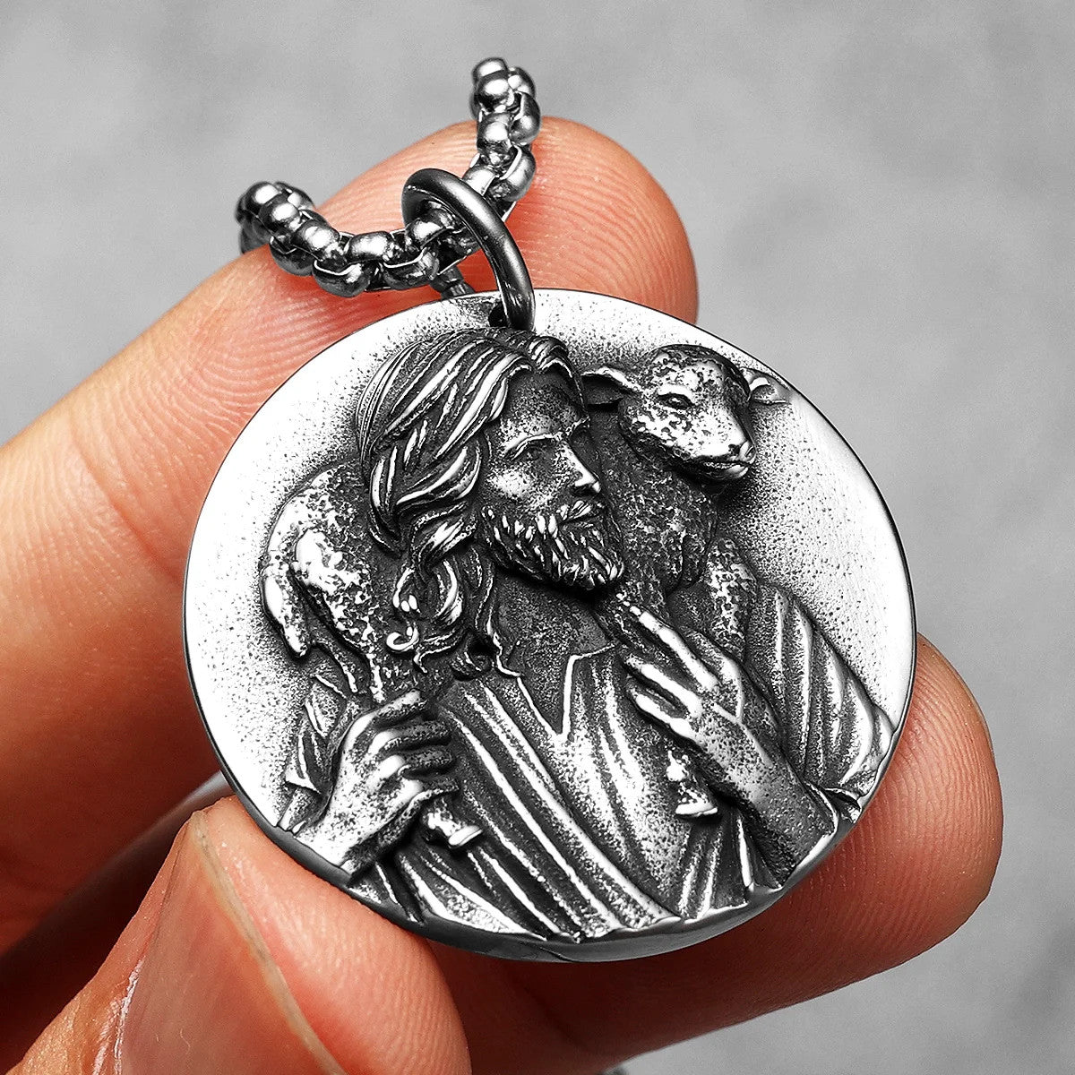 Jesus The Shepherd | Solid Stainless Steel Christian Spiritual Pendant Chain Necklace