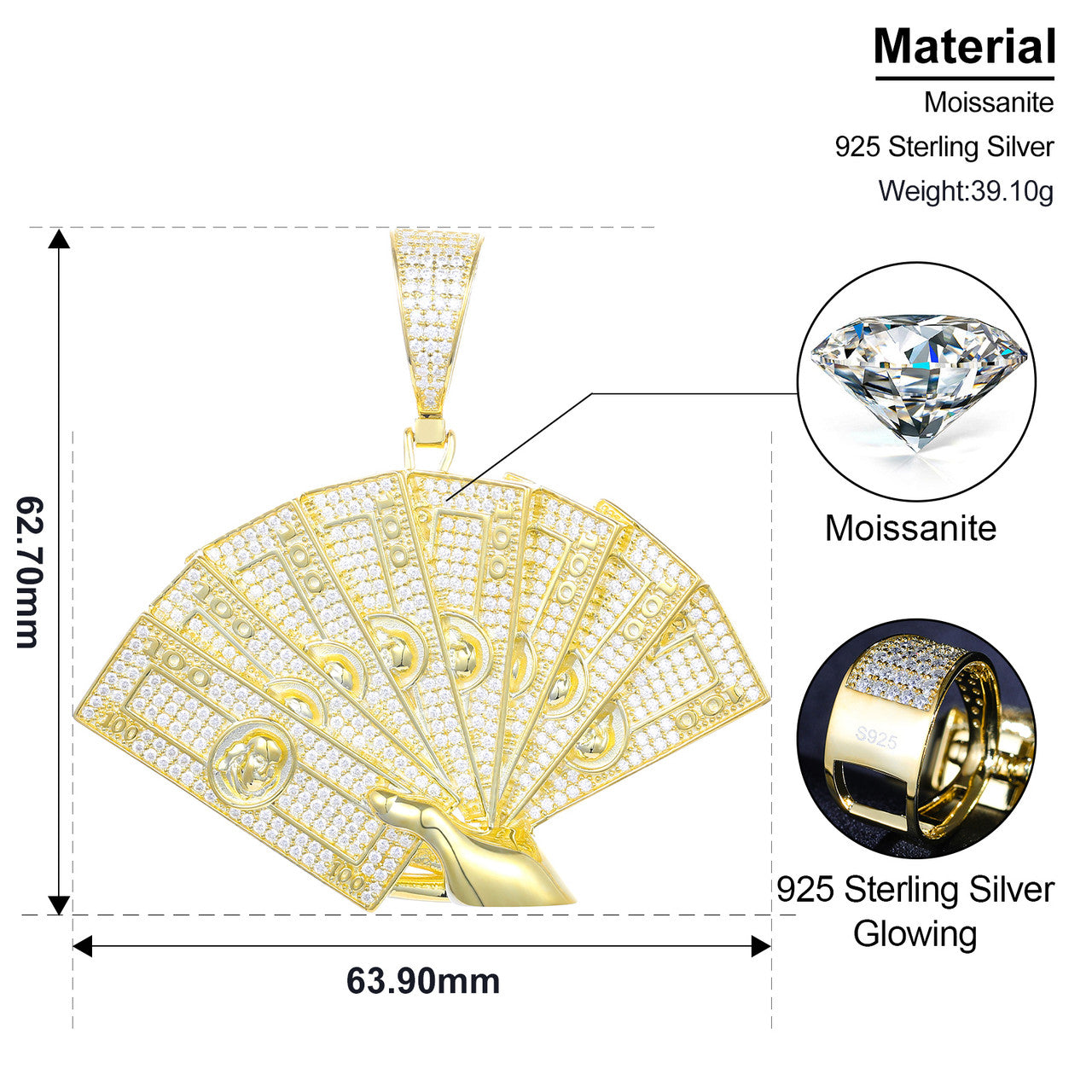 Big Money Grip | Sterling Silver VVS Diamond Holding 100's Hip Hop Pendant