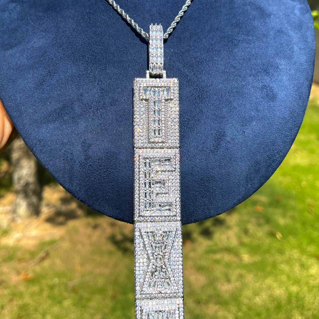 Tower Cascade | Vertical Iced Baguette Custom Made Nameplate Hip Hop Pendant