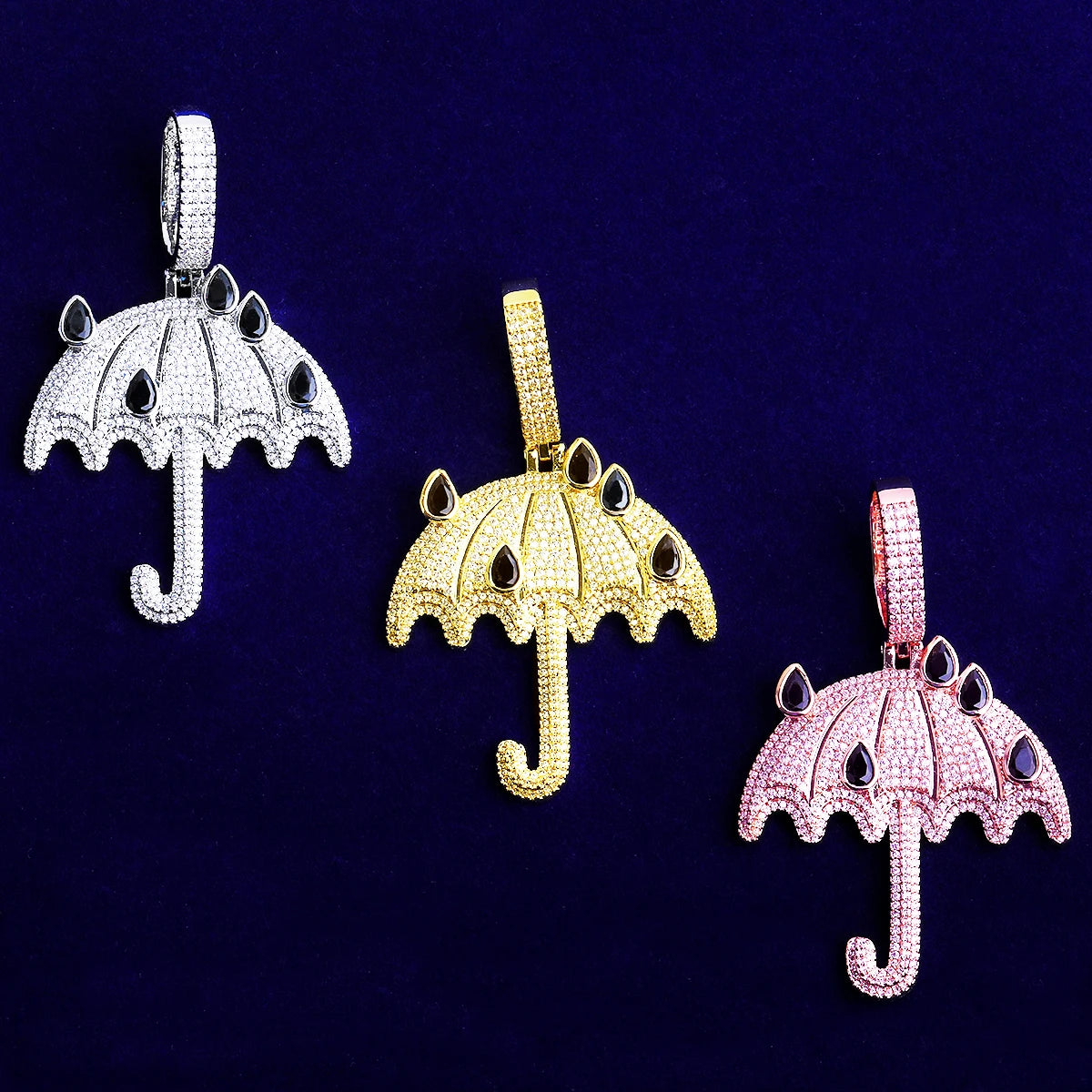 Rainfall | VVS Diamond CZ Iced Bling Out Umbrella Rain Falling Hip Hop Pendant