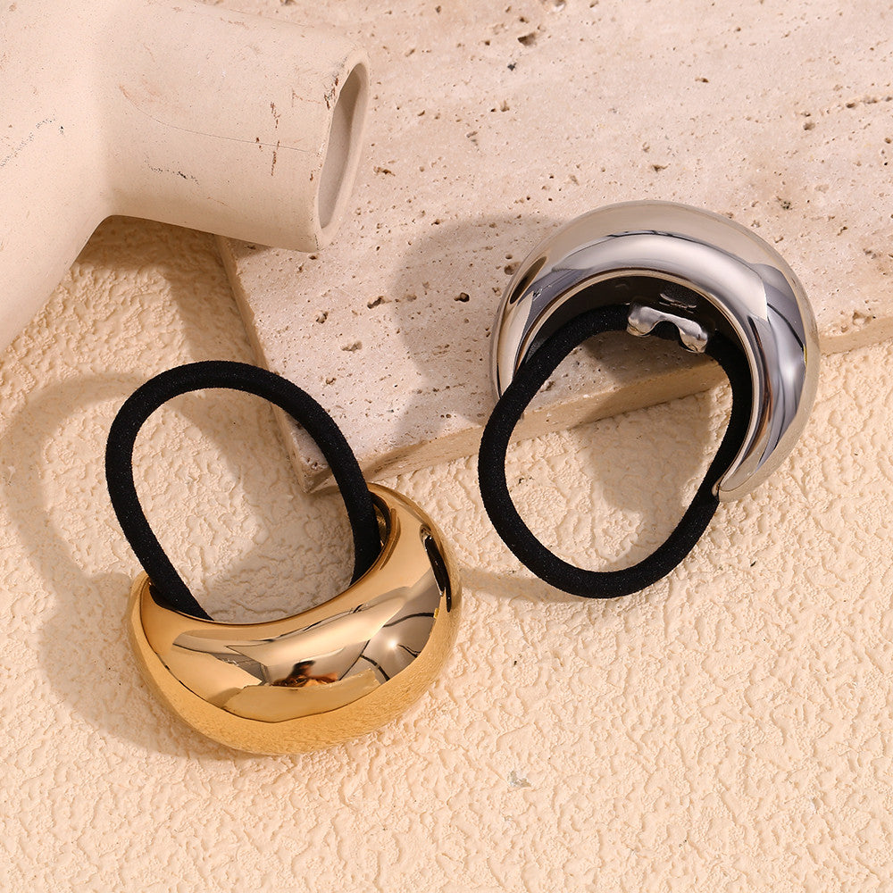 Ladies Large 18k Gold Glossy Moon Shape Stainless Steel Hair Band Charm
