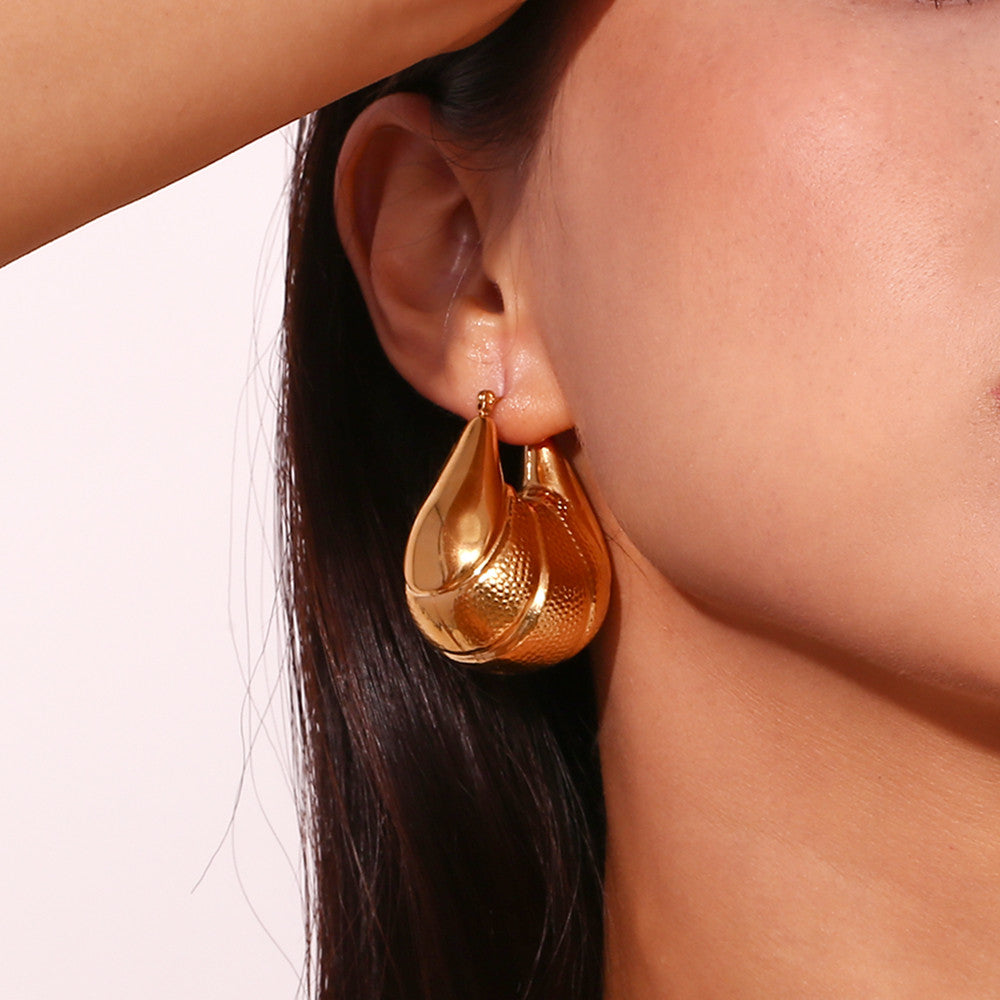 18k Gold Silver Waterproof Hollow Fan Spliced Tear Drop Tarnish Free Earrings